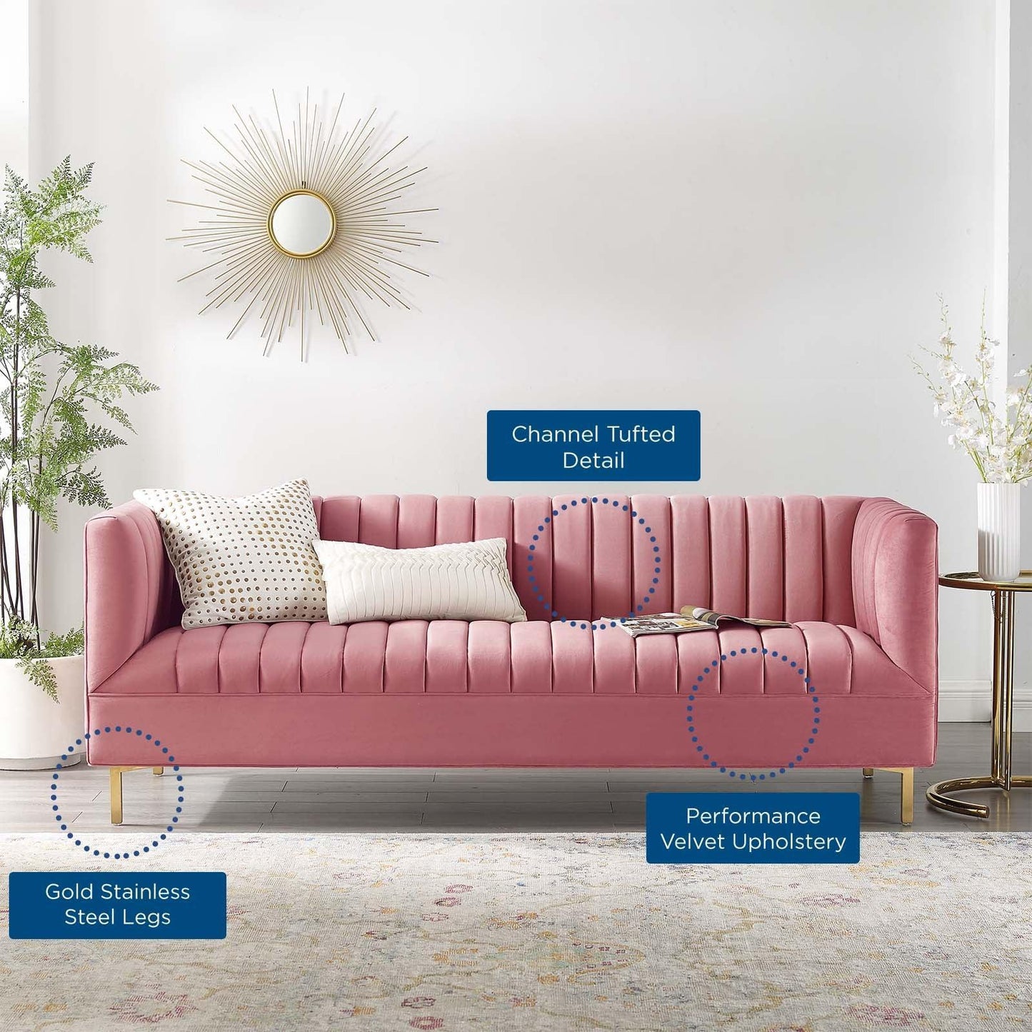 Modway Shift Channel Tufted Performance Velvet Sofa FredCo
