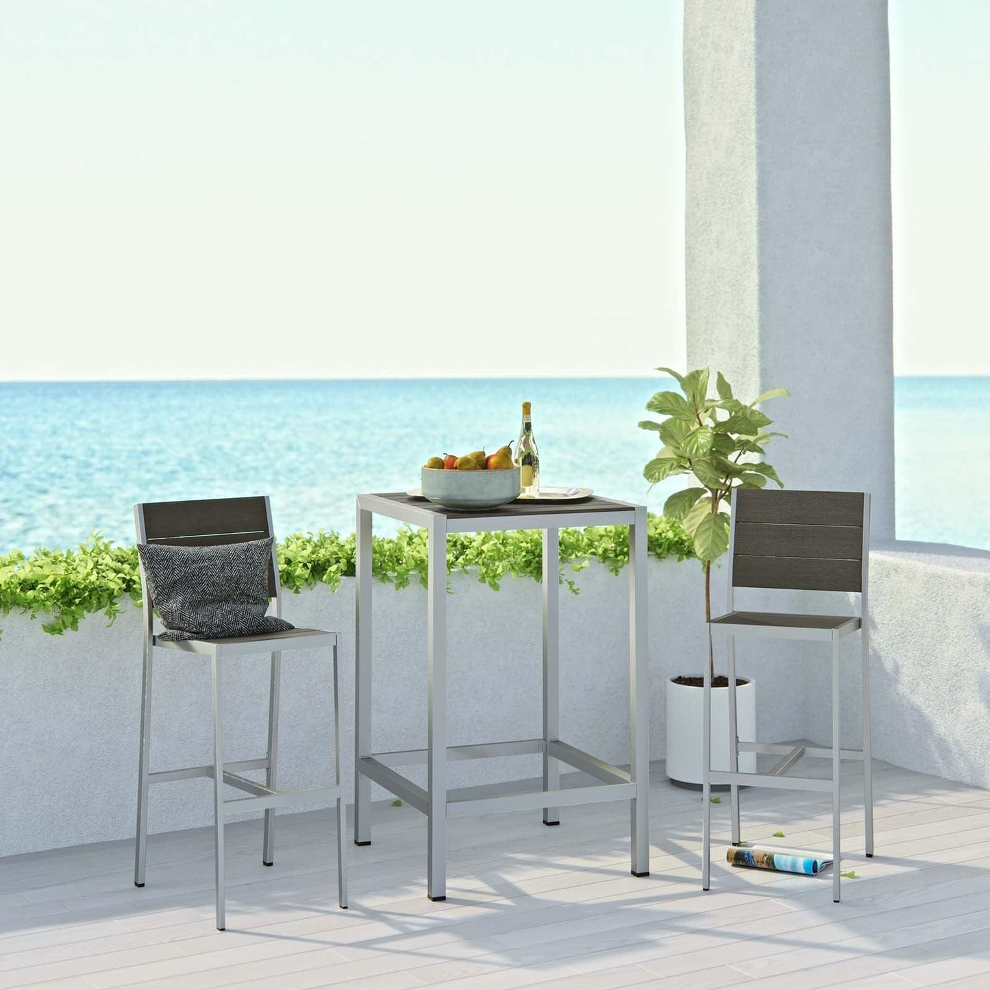 Modway Shore 3 Piece Outdoor Patio Aluminum Pub Set, EEI-3158 FredCo
