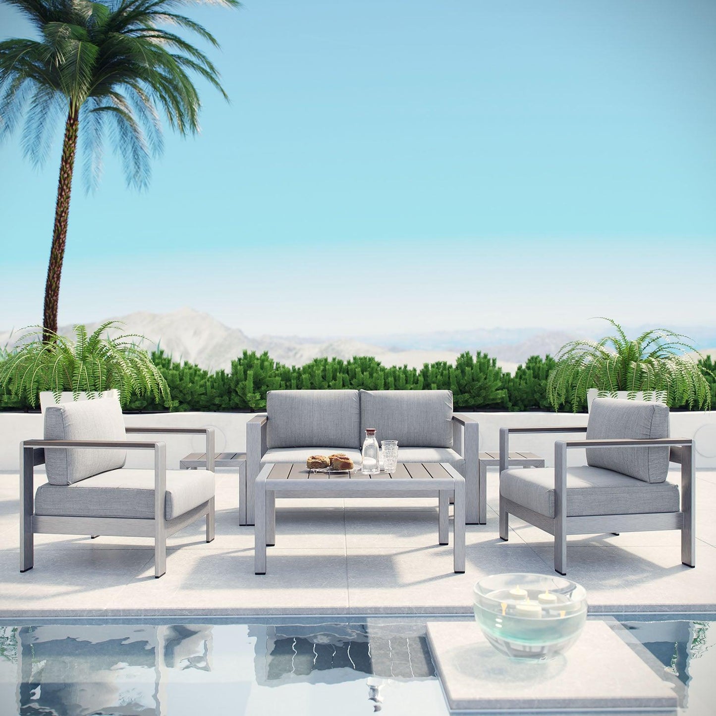 Modway Shore 6 Piece Outdoor Patio Aluminum Sectional Sofa Set, EEI-2568 FredCo