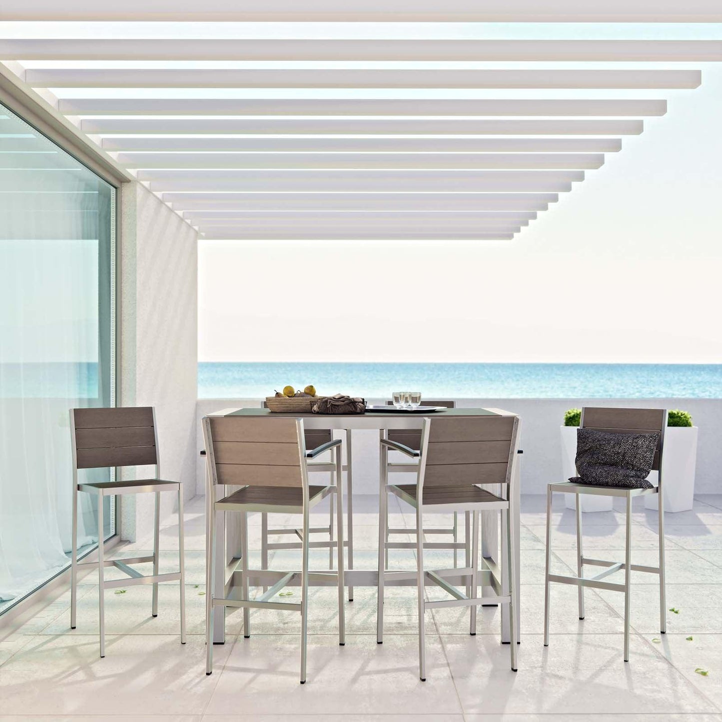 Modway Shore 7 Piece Outdoor Patio Aluminum Dining Set FredCo