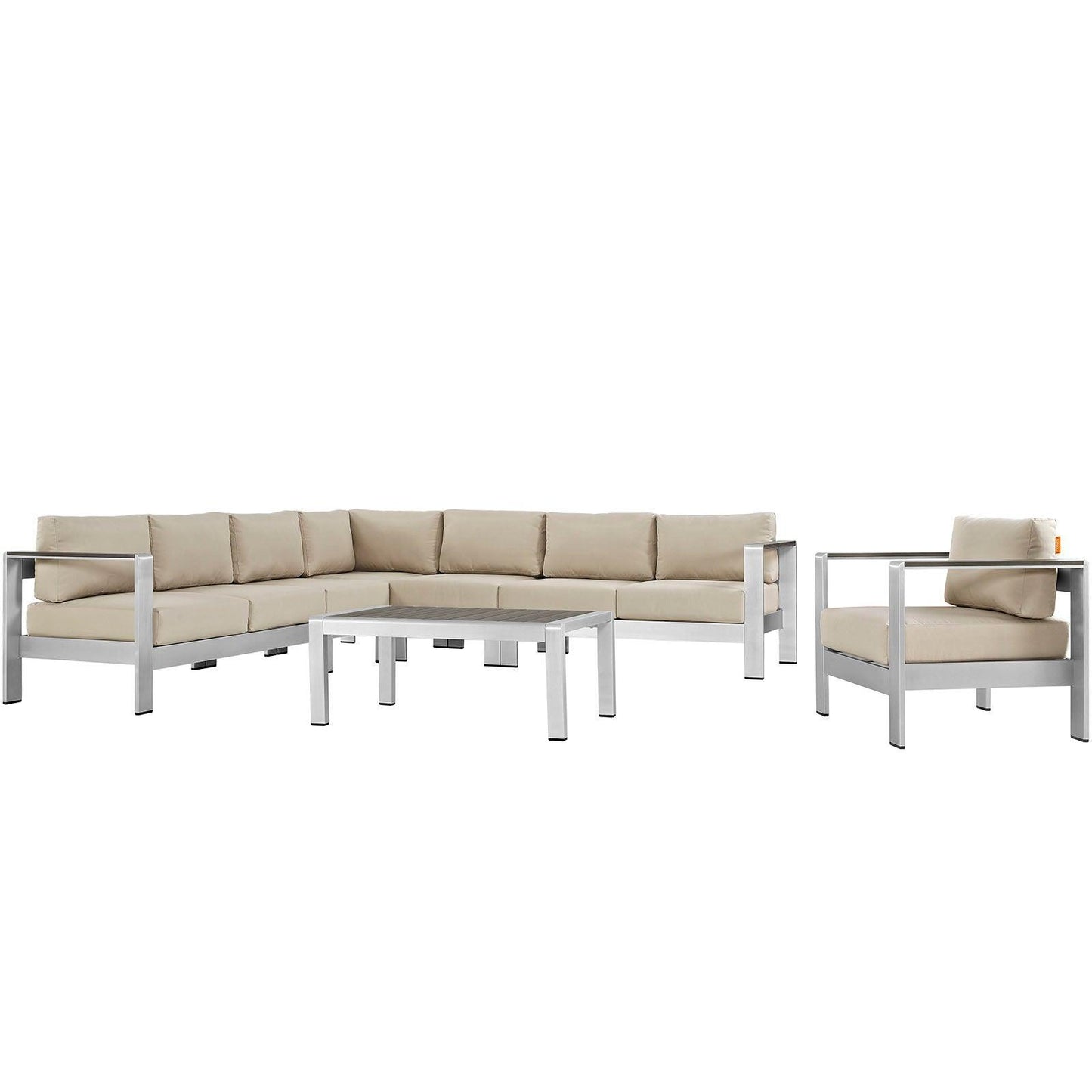 Modway Shore 7 Piece Outdoor Patio Aluminum Sectional Sofa Set FredCo