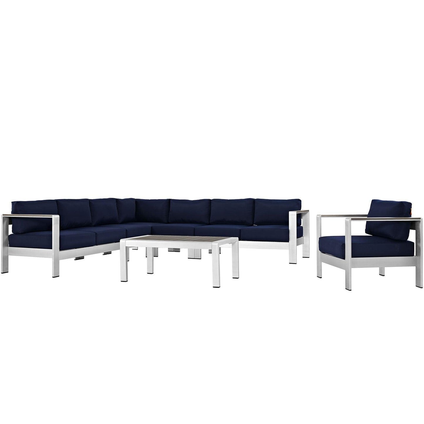 Modway Shore 7 Piece Outdoor Patio Aluminum Sectional Sofa Set FredCo