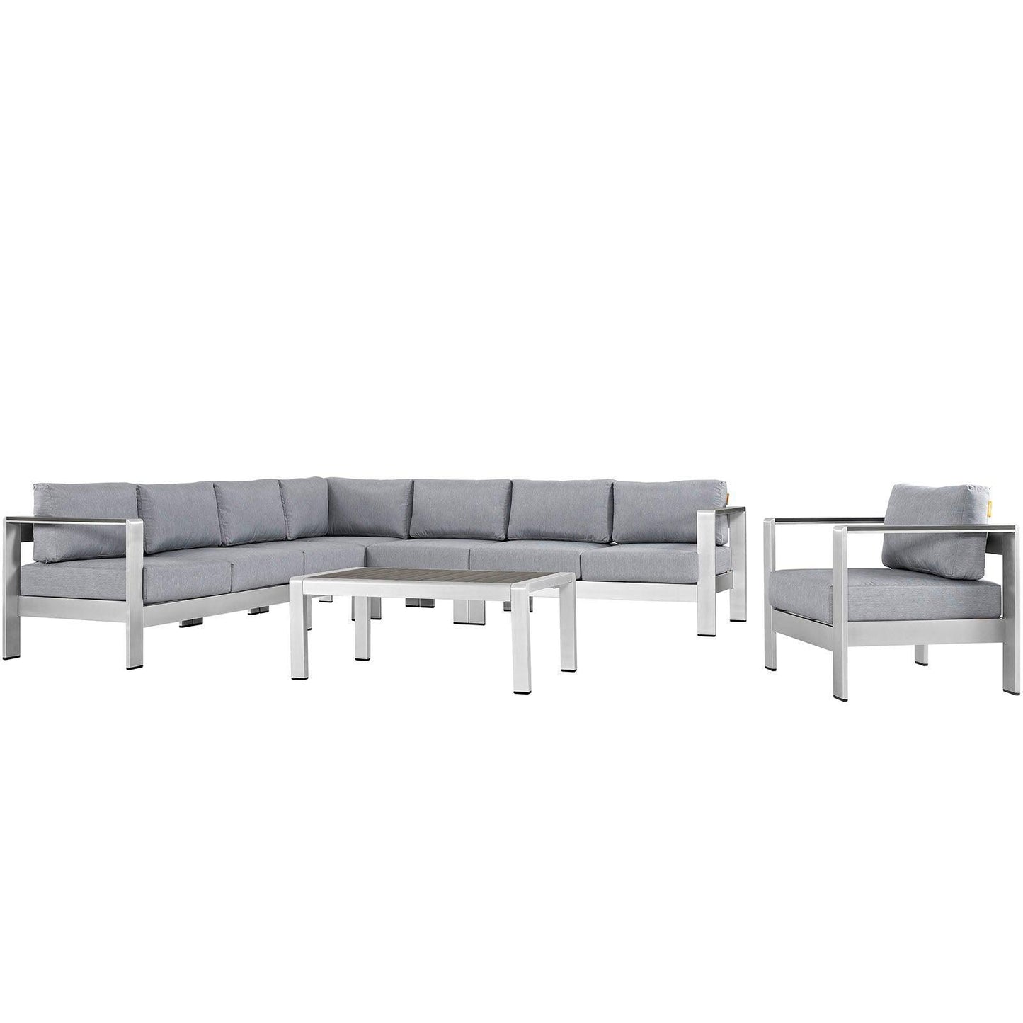 Modway Shore 7 Piece Outdoor Patio Aluminum Sectional Sofa Set FredCo
