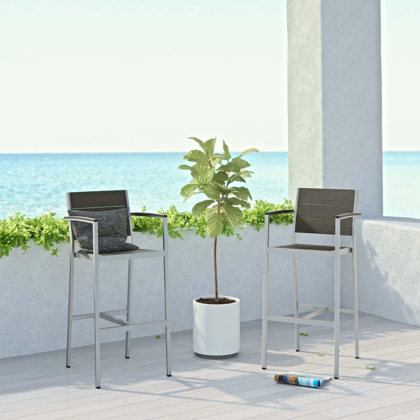 Modway Shore Bar Stool Outdoor Patio Aluminum Set of 2 FredCo