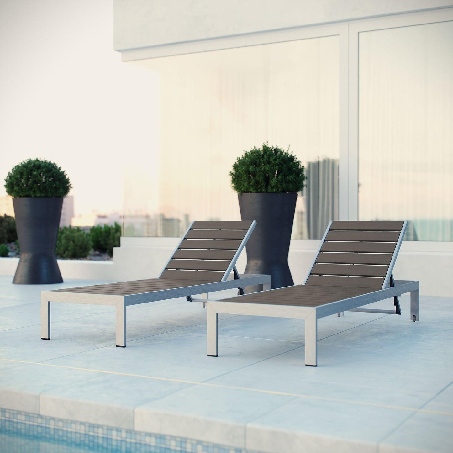 Modway Shore Chaise Outdoor Patio Aluminum Set of 2 FredCo