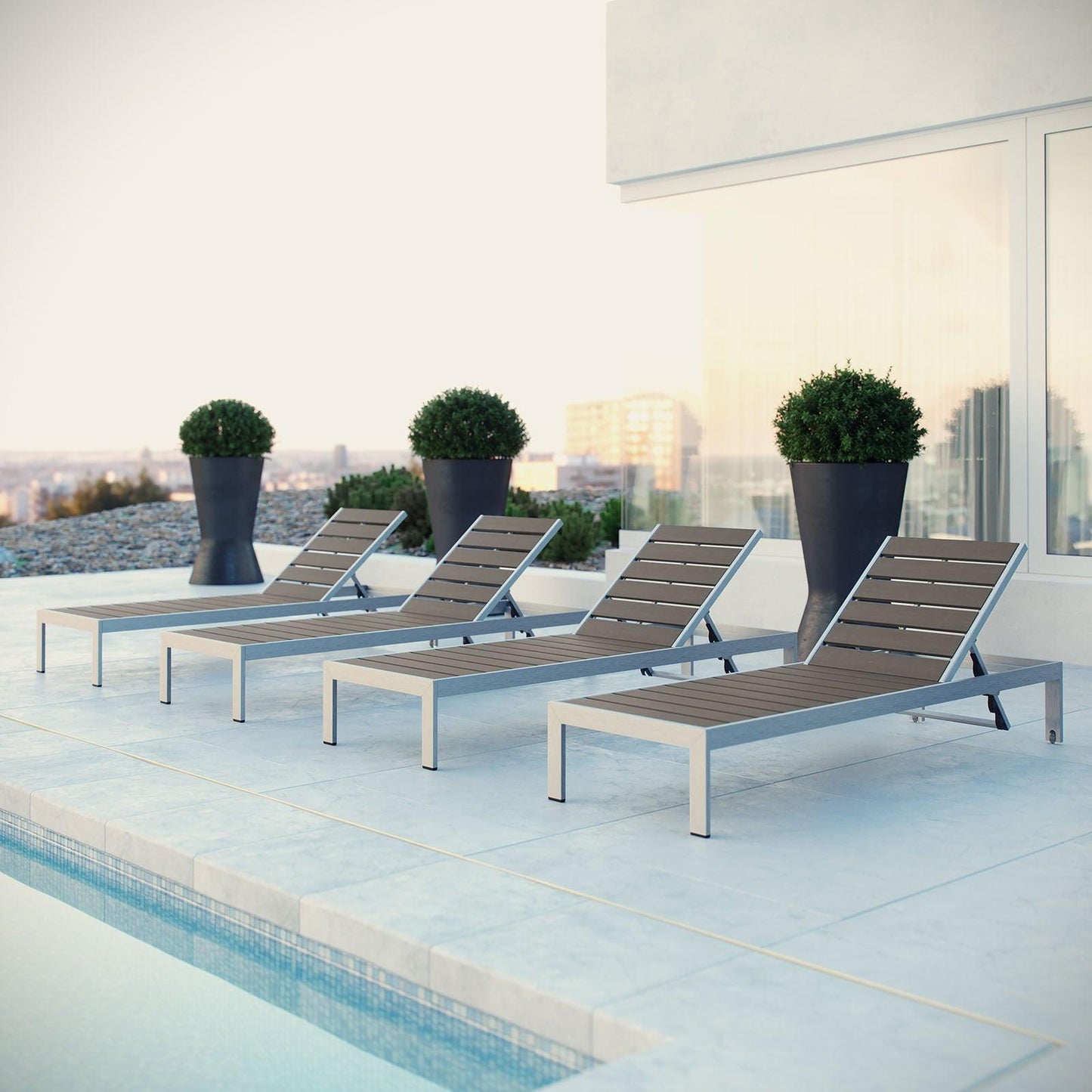 Modway Shore Chaise Outdoor Patio Aluminum Set of 4 FredCo