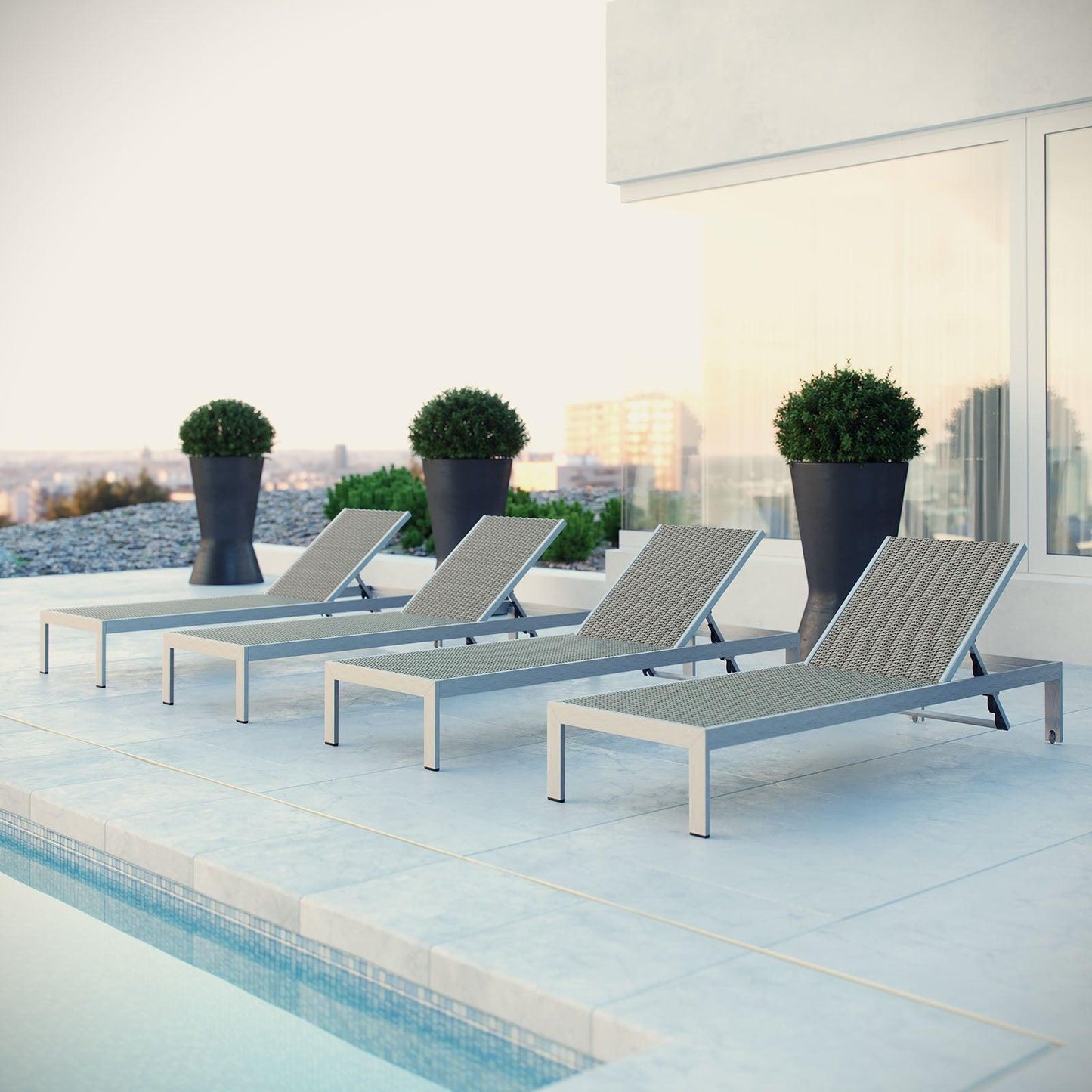 Modway Shore Chaise Outdoor Patio Aluminum Set of 4, EEI-2478 FredCo