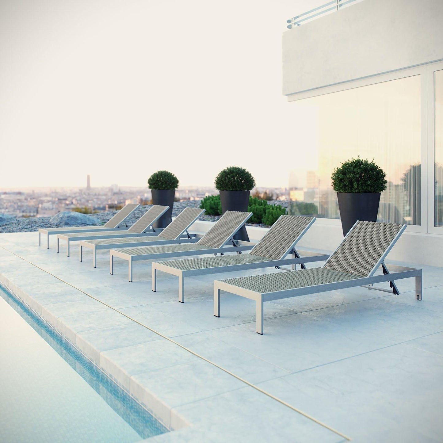 Modway Shore Chaise Outdoor Patio Aluminum Set of 6, EEI-2479 FredCo