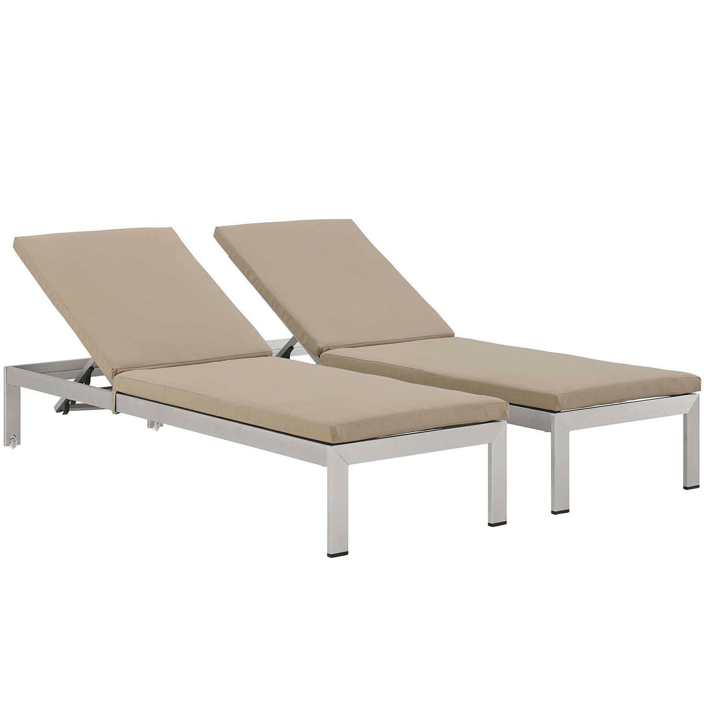 Modway Shore Chaise with Cushions Outdoor Patio Aluminum Set of 2 FredCo