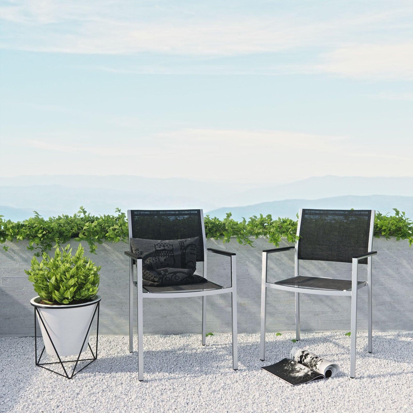 Modway Shore Dining Chair Outdoor Patio Aluminum Set of 2 FredCo
