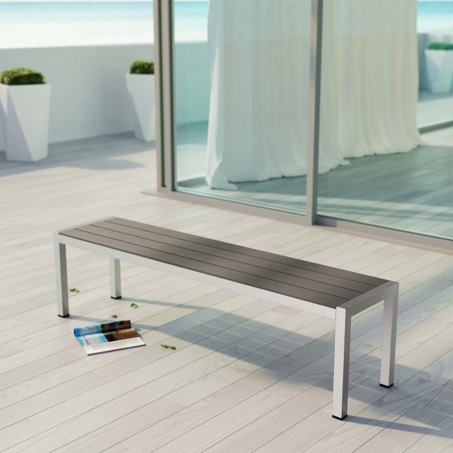 Modway Shore Outdoor Patio Aluminum Bench FredCo