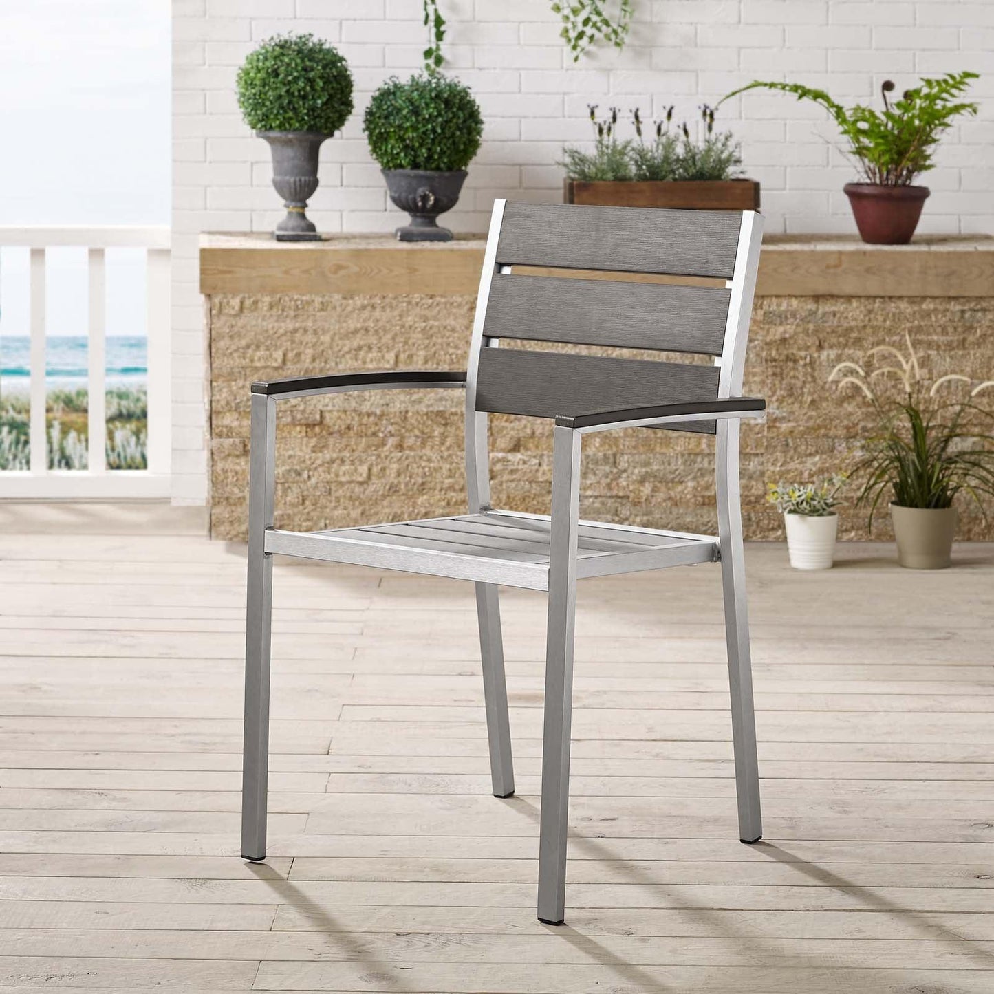 Modway Shore Outdoor Patio Aluminum Dining Armchair FredCo