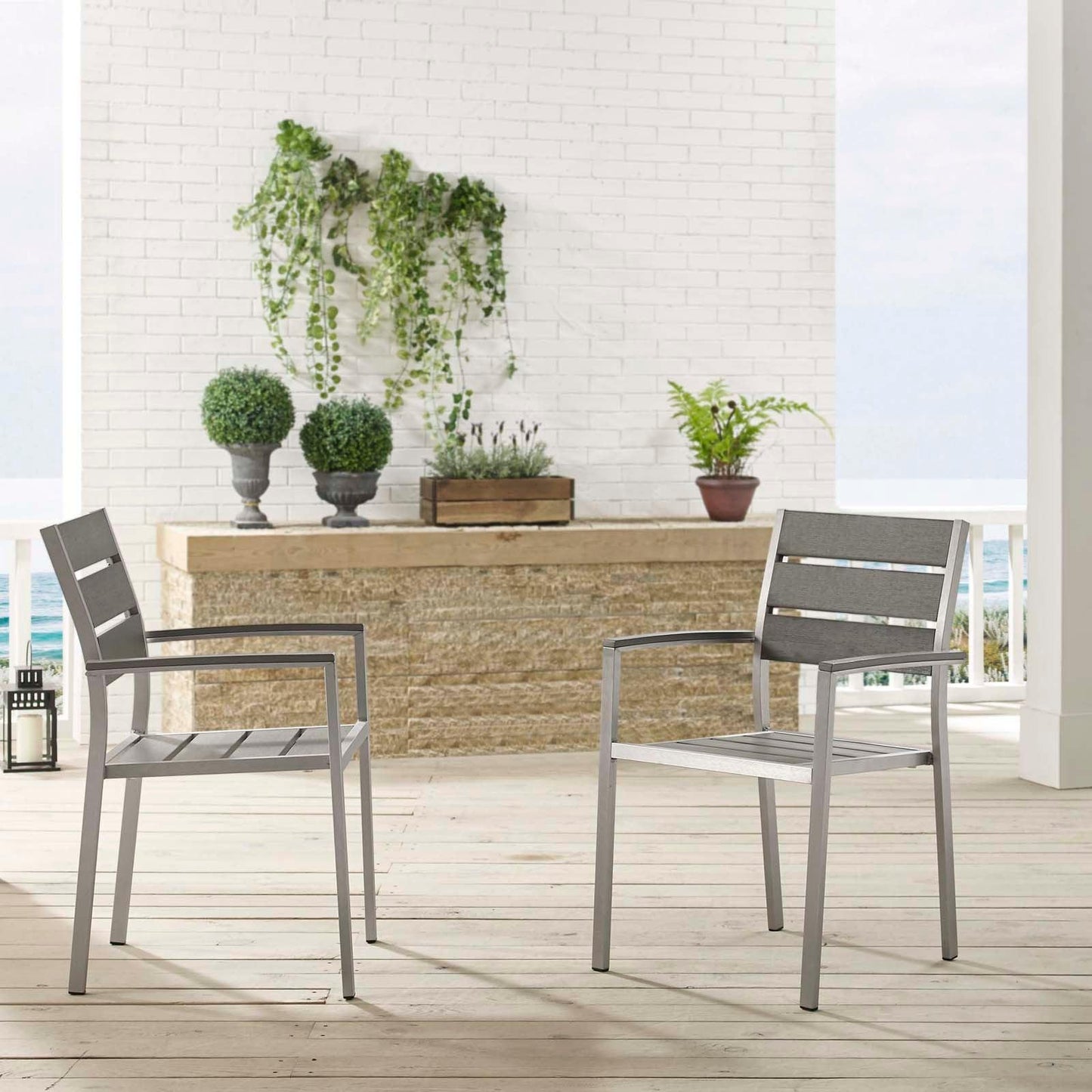 Modway Shore Outdoor Patio Aluminum Dining Armchair Set of 2 FredCo