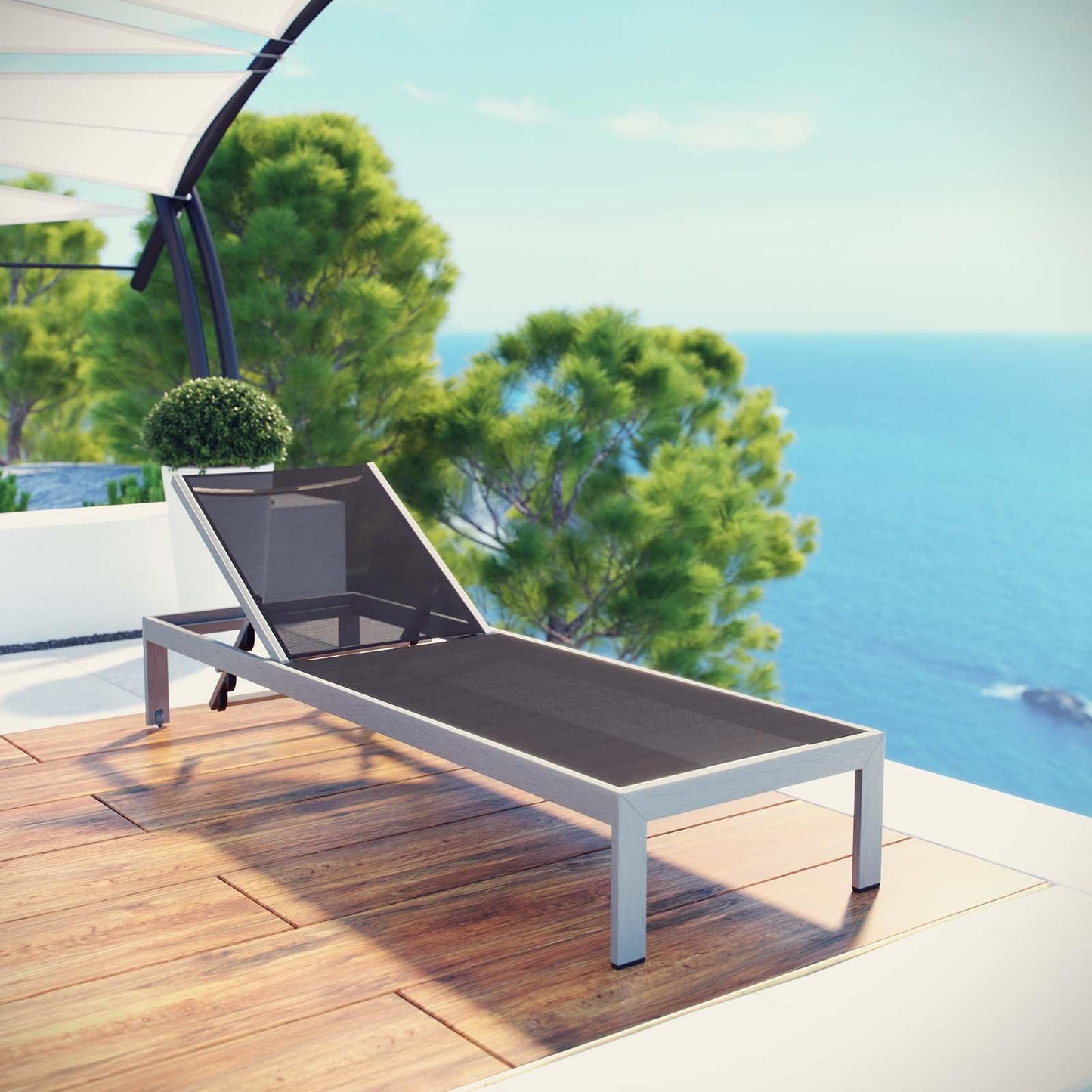 Modway Shore Outdoor Patio Aluminum Mesh Chaise FredCo