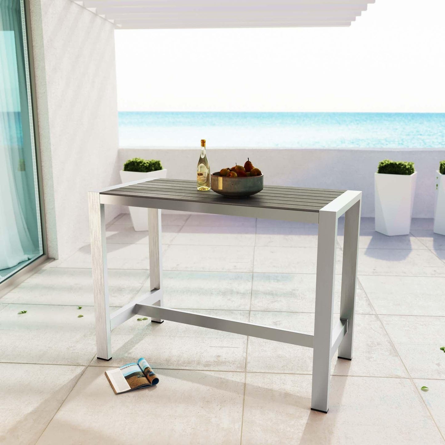 Modway Shore Outdoor Patio Aluminum Rectangle Bar Table FredCo