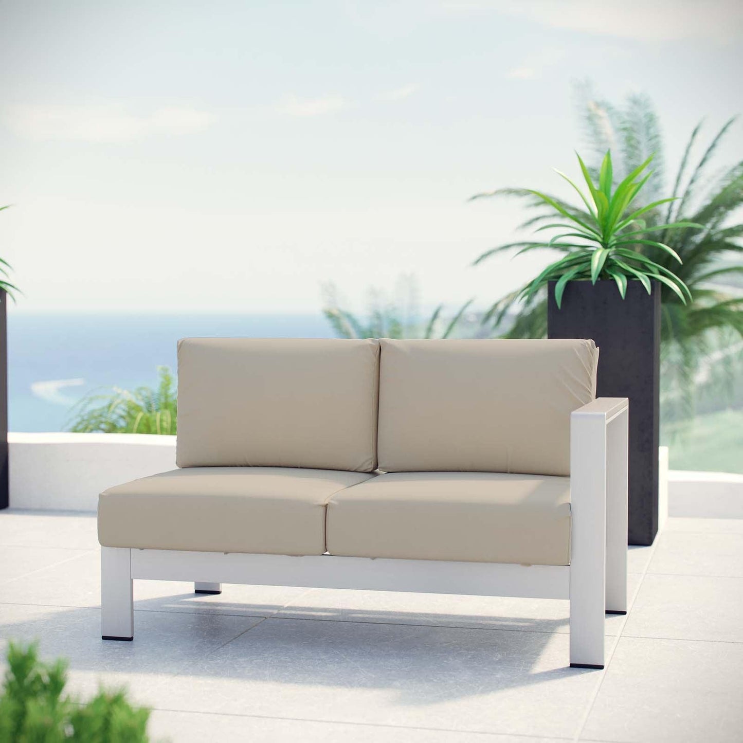 Modway Shore Right-Arm Corner Sectional Outdoor Patio Aluminum Loveseat FredCo