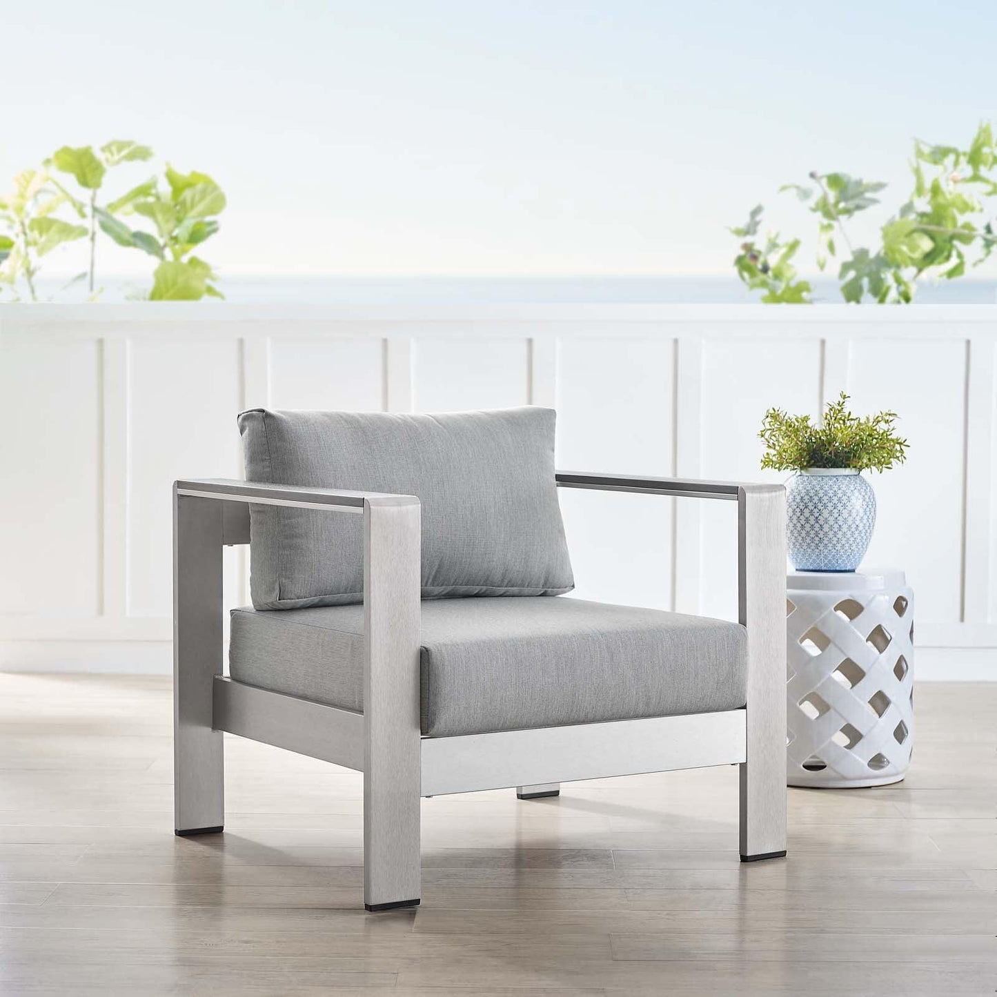 Modway Shore Sunbrella® Fabric Aluminum Outdoor Patio Armchair FredCo