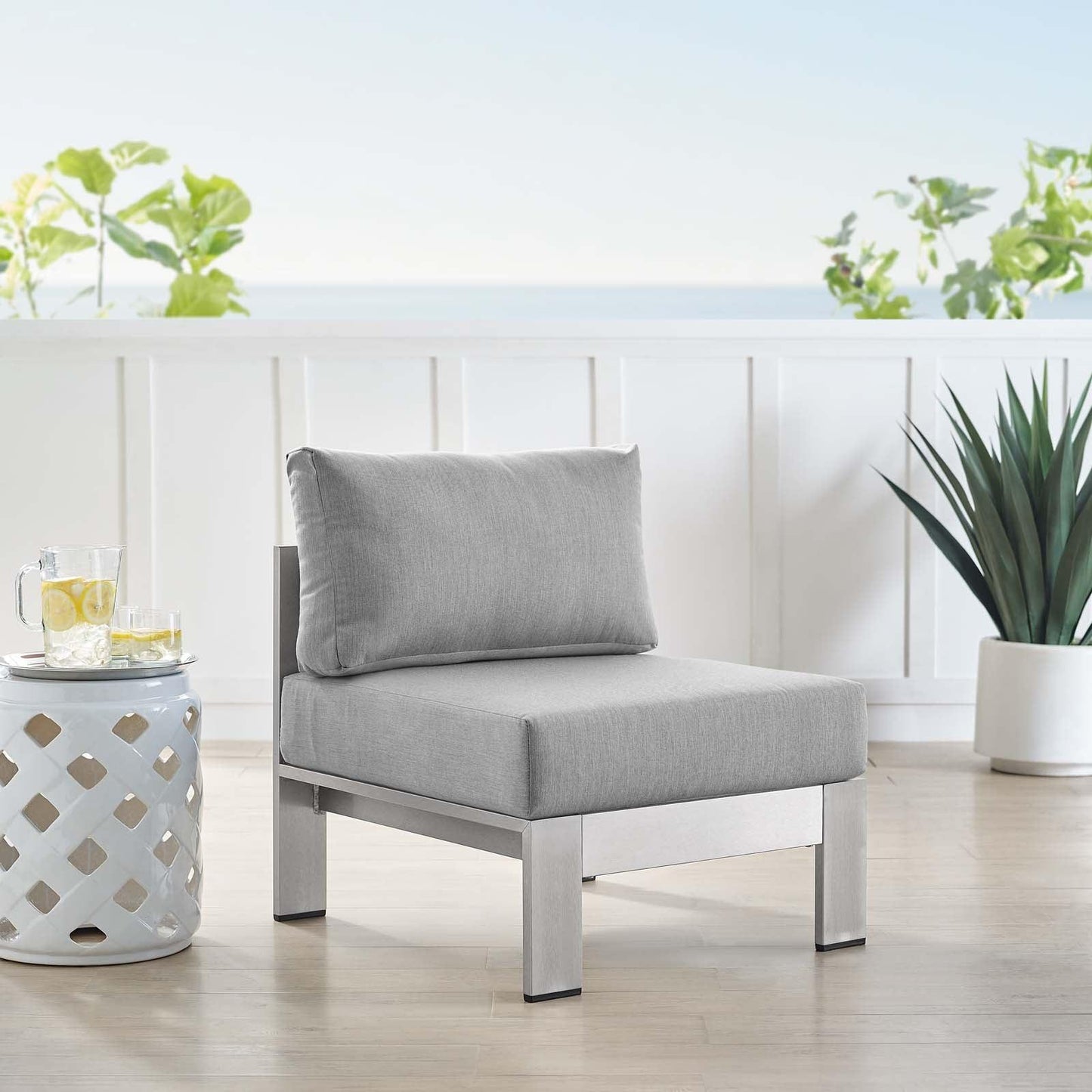 Modway Shore Sunbrella® Fabric Aluminum Outdoor Patio Armless Chair FredCo