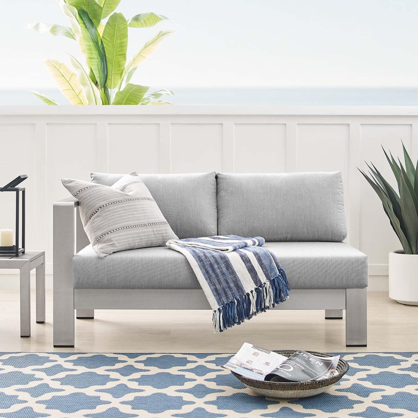 Modway Shore Sunbrella® Fabric Aluminum Outdoor Patio Left-Arm Loveseat FredCo