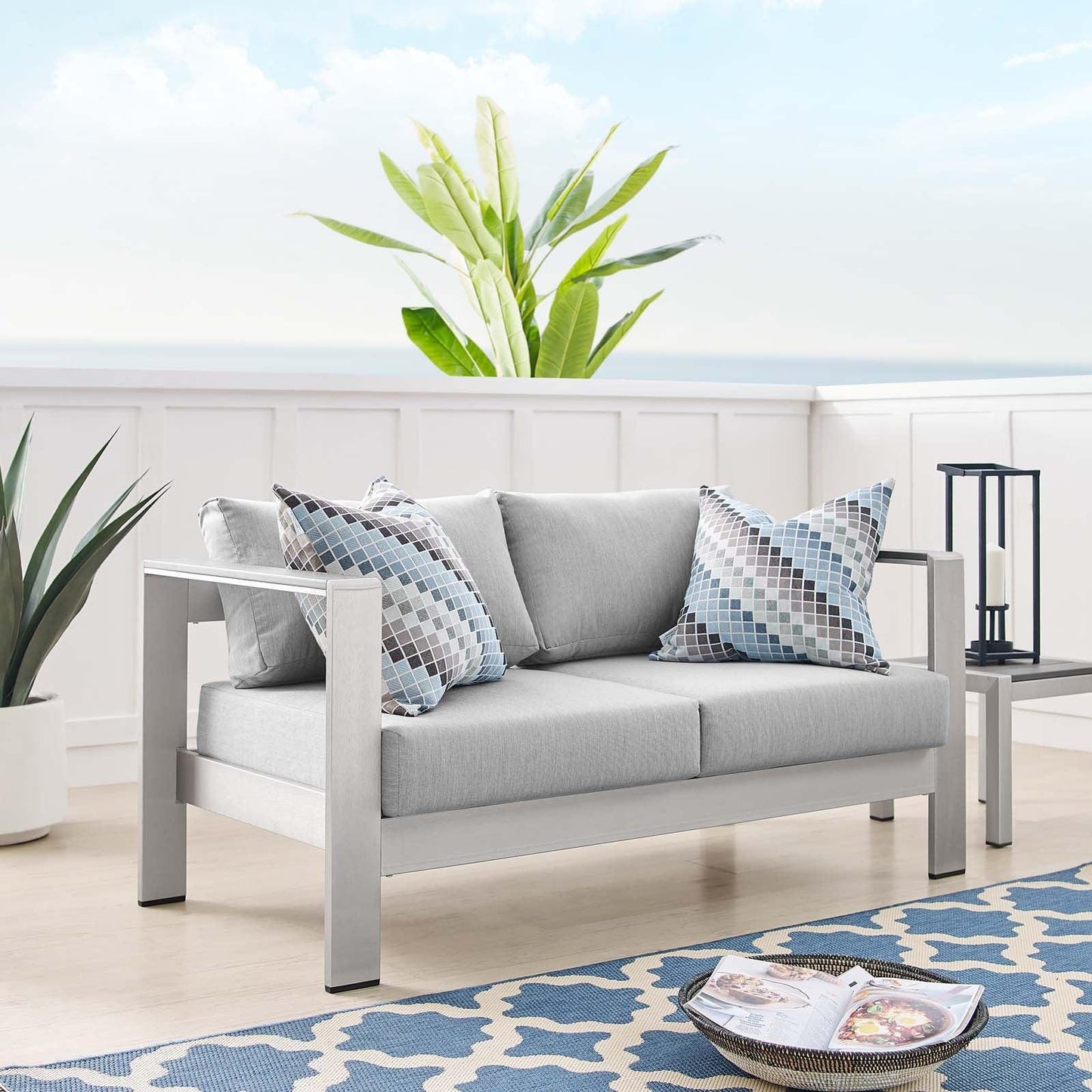 Modway Shore Sunbrella® Fabric Aluminum Outdoor Patio Loveseat FredCo