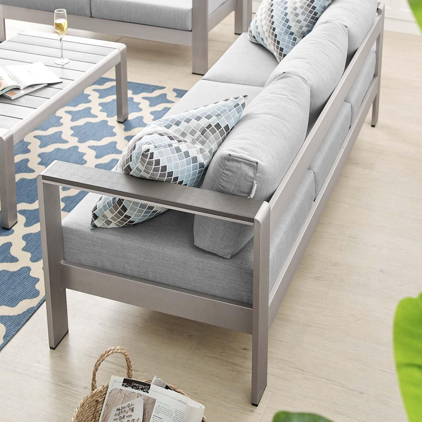 Modway Shore Sunbrella® Fabric Aluminum Outdoor Patio Sofa FredCo