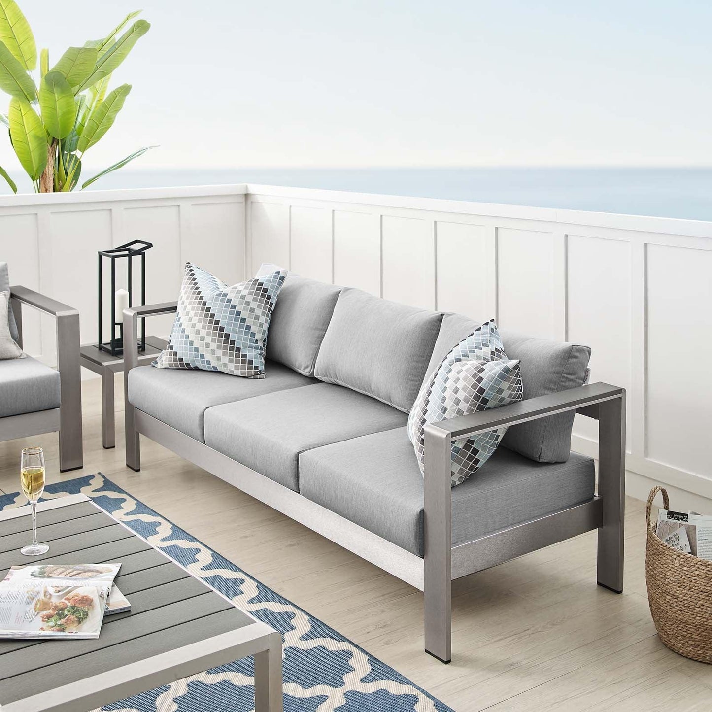Modway Shore Sunbrella® Fabric Aluminum Outdoor Patio Sofa FredCo