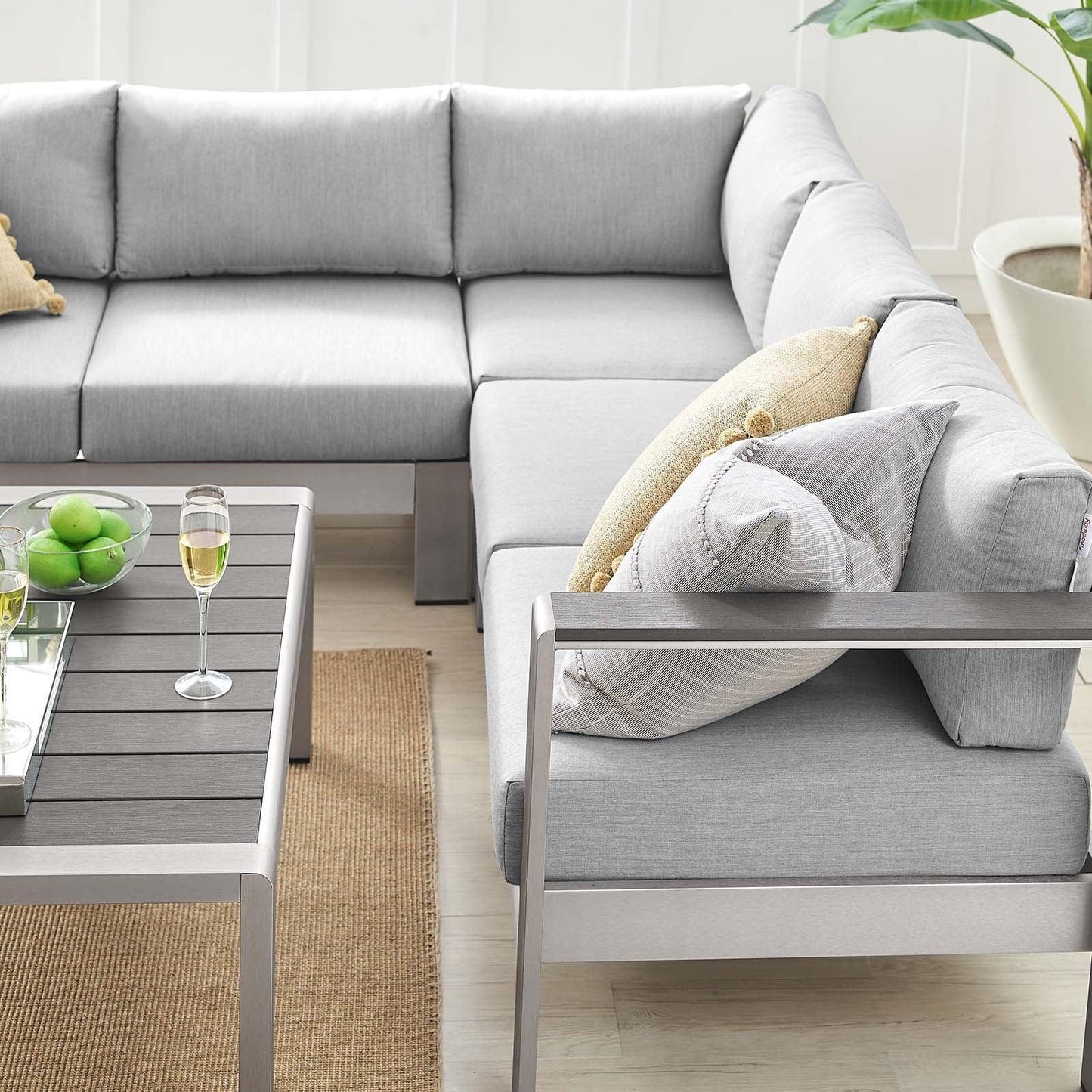 Modway Shore Sunbrella® Fabric Outdoor Patio Aluminum 5 Piece Sectional Sofa Set, EEI-4317 FredCo