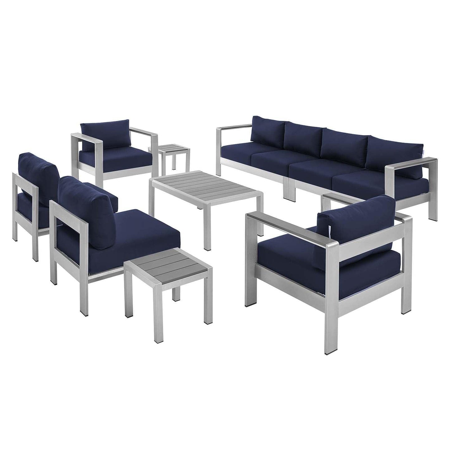 Modway Shore Sunbrella® Fabric Outdoor Patio Aluminum 9 Piece Sectional Sofa Set FredCo