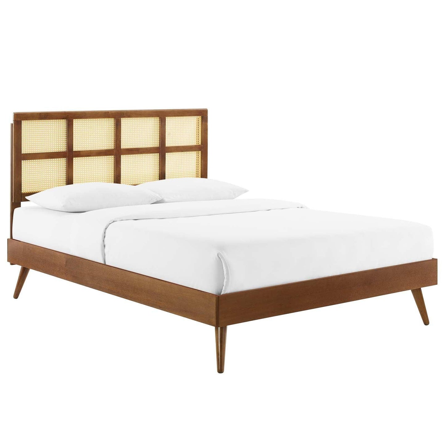 Modway Sidney Cane and Wood Queen Platform Bed With Splayed Legs FredCo
