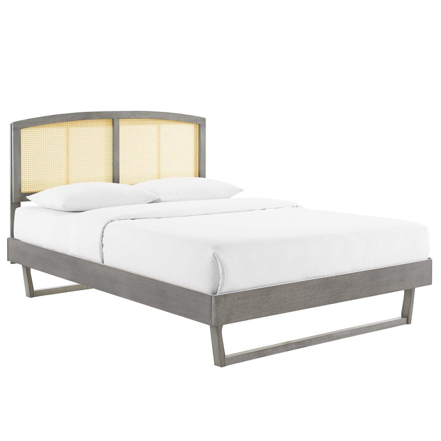 Modway Sierra Cane and Wood Queen Platform Bed With Angular Legs FredCo