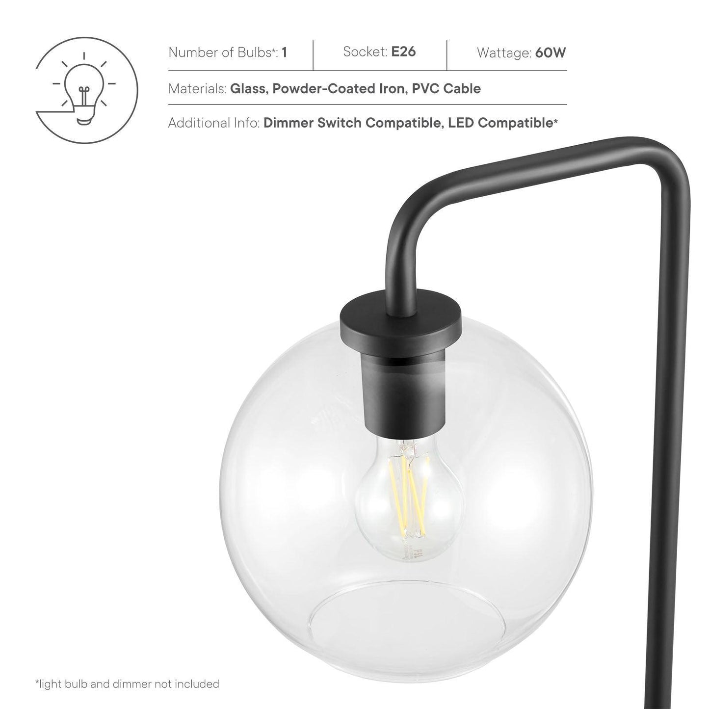 Modway Silo Glass Globe Glass and Metal Floor Lamp FredCo