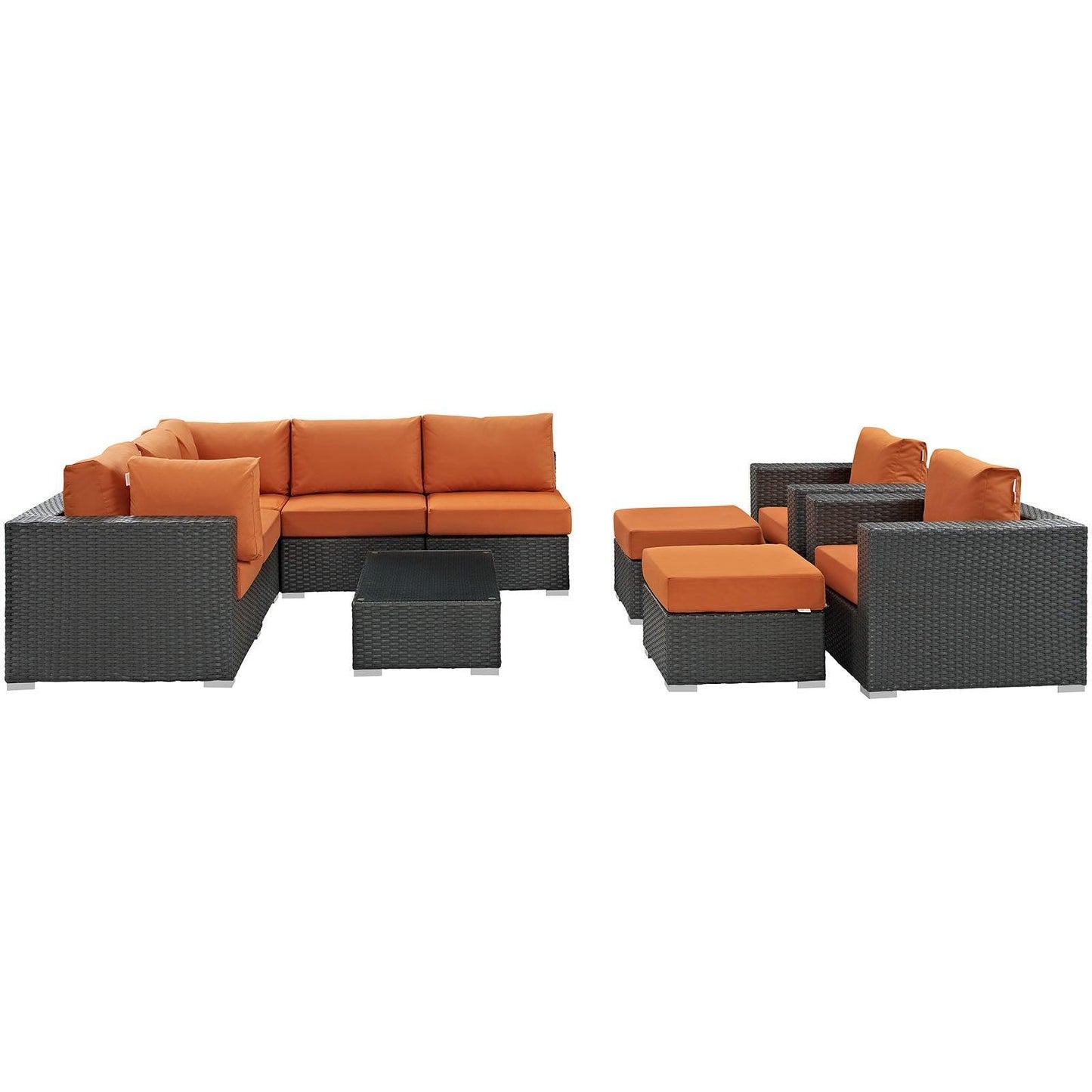 Modway Sojourn 10 Piece Outdoor Patio Sunbrella® Sectional Set FredCo