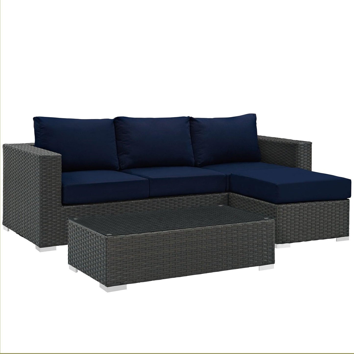Modway Sojourn 3 Piece Outdoor Patio Sunbrella® Sectional Set FredCo