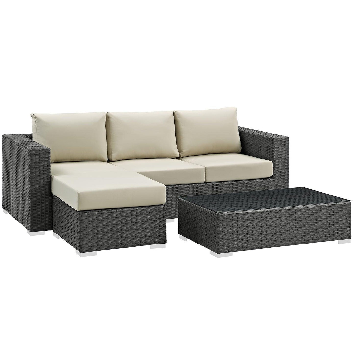 Modway Sojourn 3 Piece Outdoor Patio Sunbrella® Sectional Set FredCo