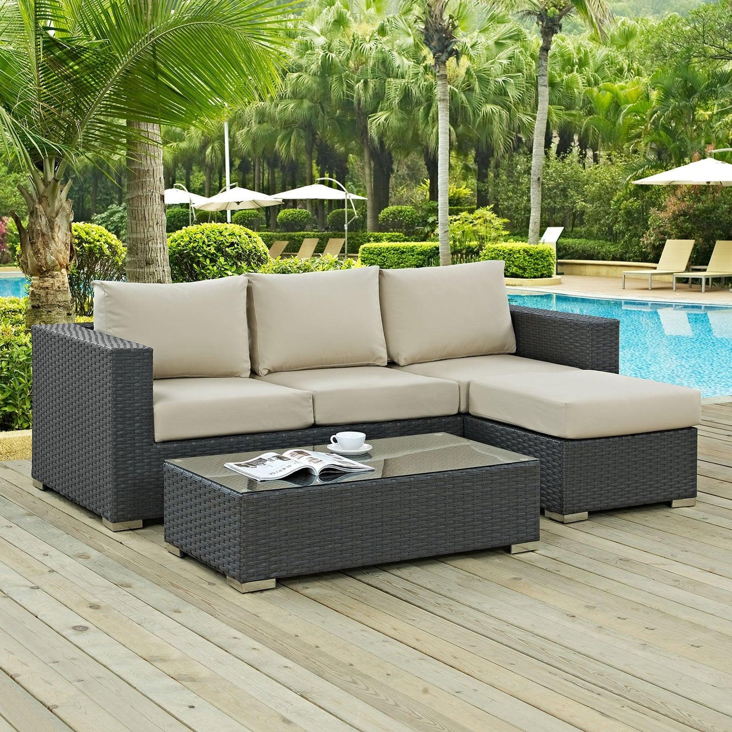 Modway Sojourn 3 Piece Outdoor Patio Sunbrella® Sectional Set FredCo