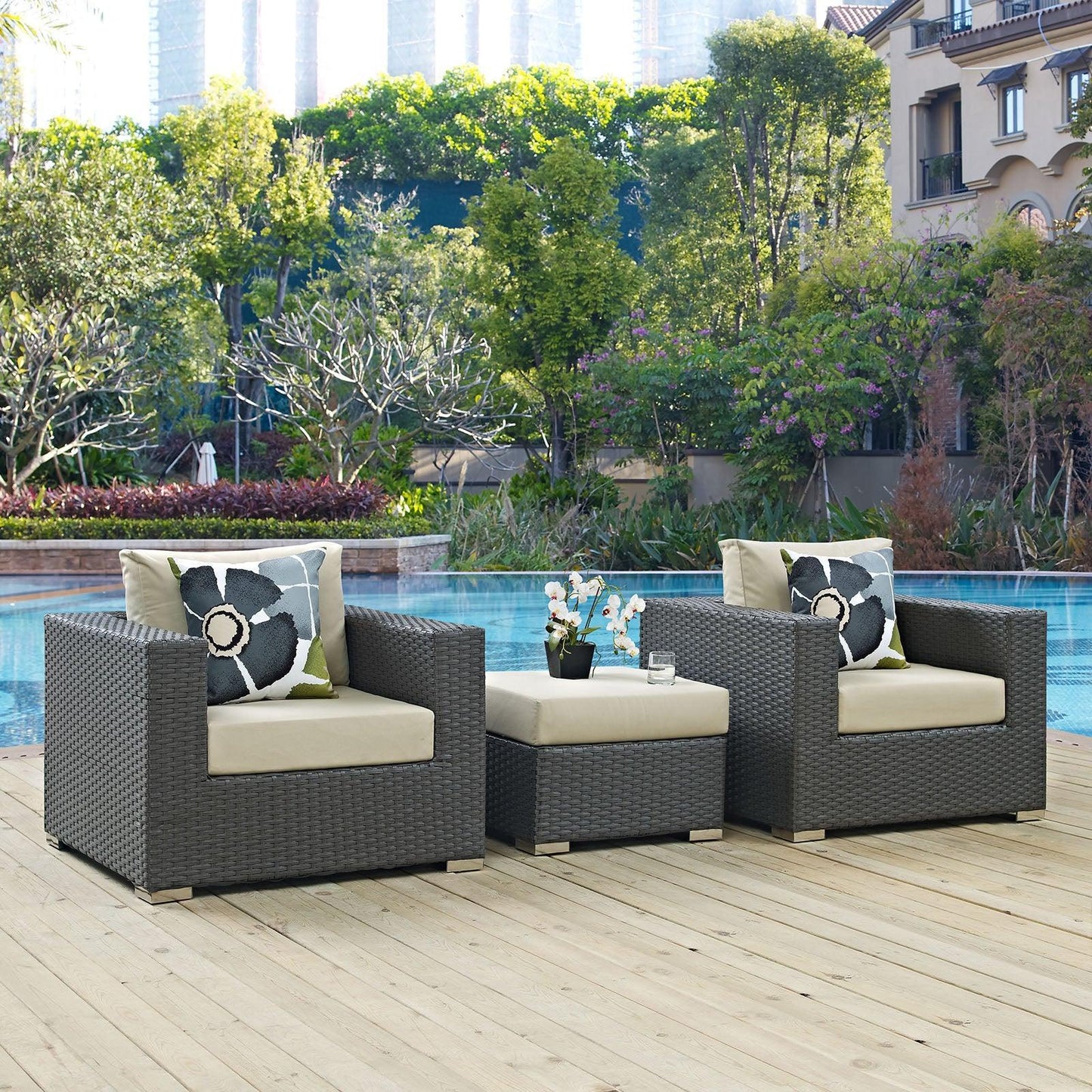 Modway Sojourn 3 Piece Outdoor Patio Sunbrella® Sectional Set, EEI-2386 FredCo