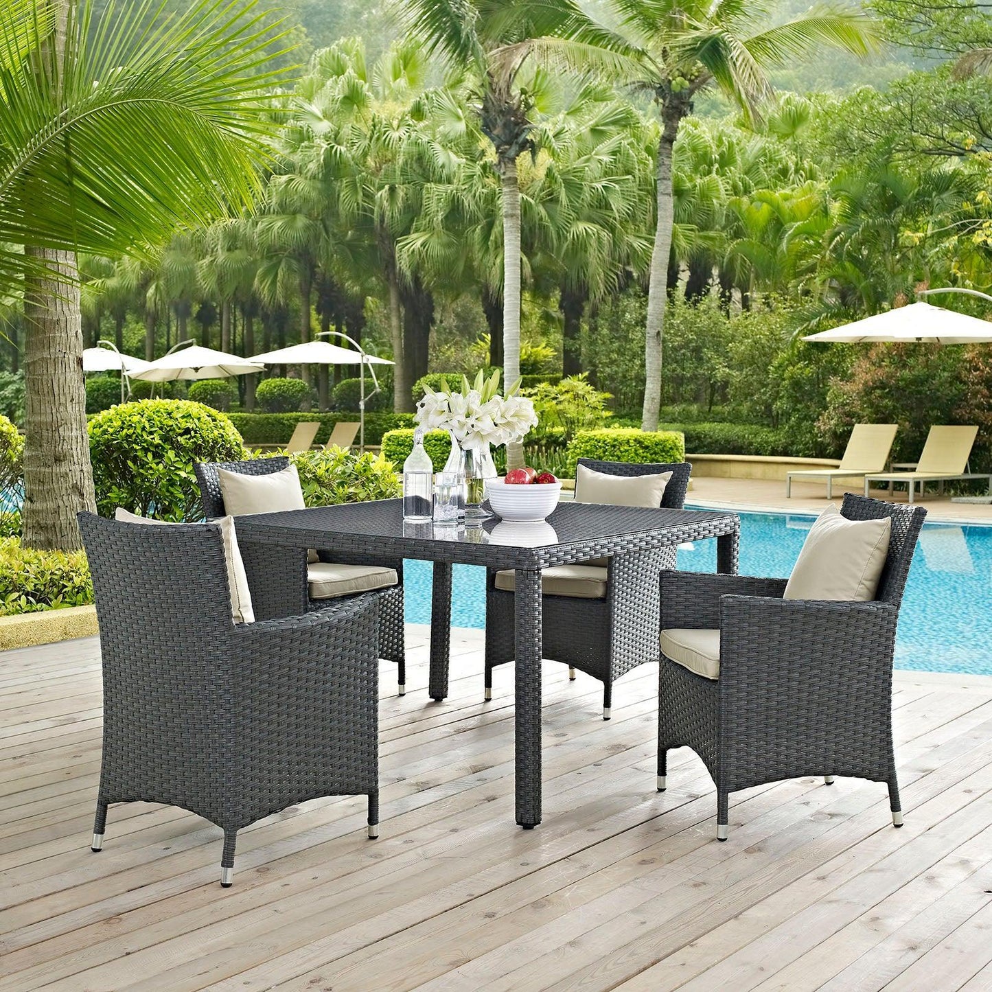 Modway Sojourn 4 Piece Outdoor Patio Sunbrella® Dining Set FredCo