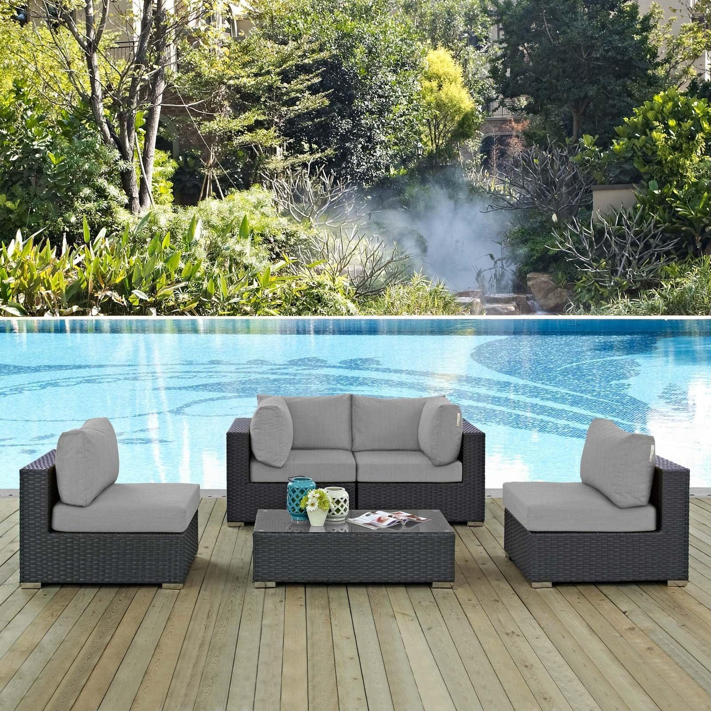 Modway Sojourn 5 Piece Outdoor Patio Sunbrella® Sectional Set, EEI-1882 FredCo