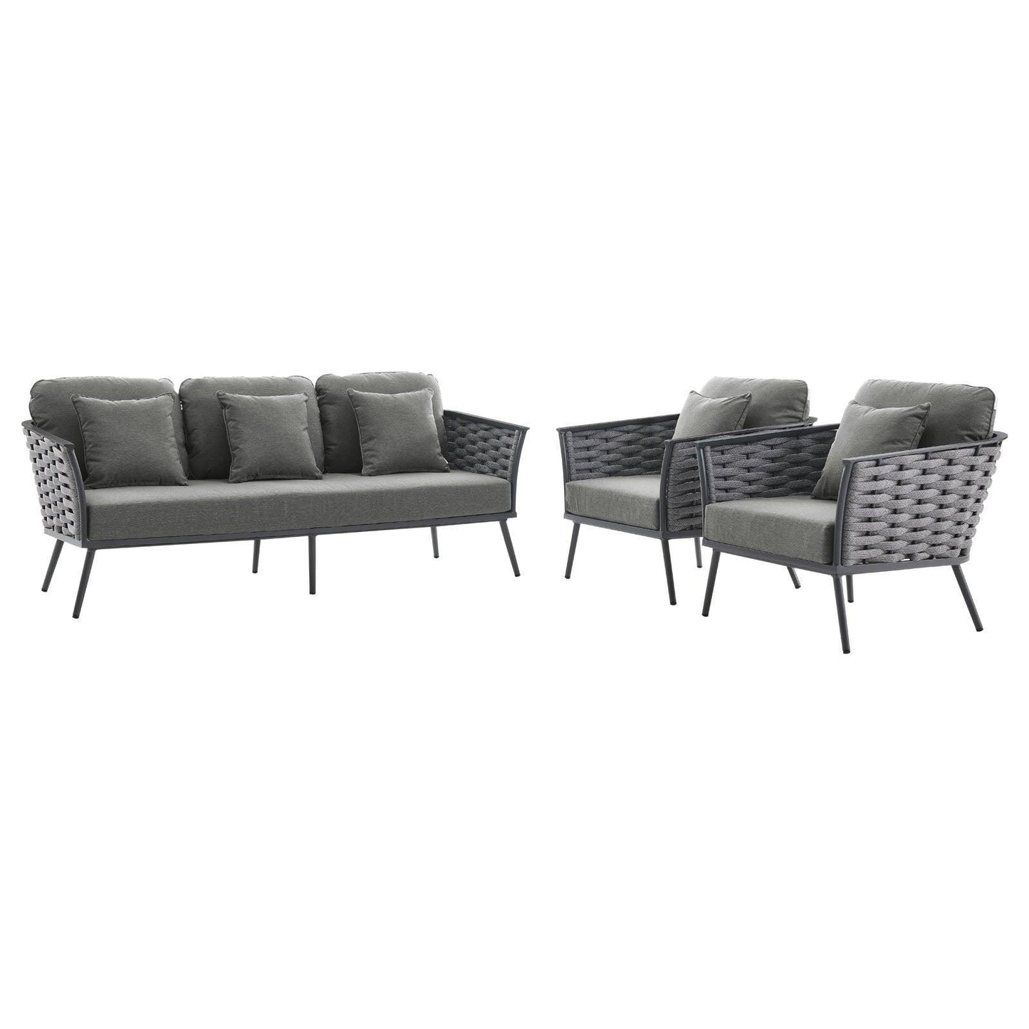 Modway Stance 3 Piece Outdoor Patio Aluminum Sectional Sofa Set, EEI-3165 FredCo