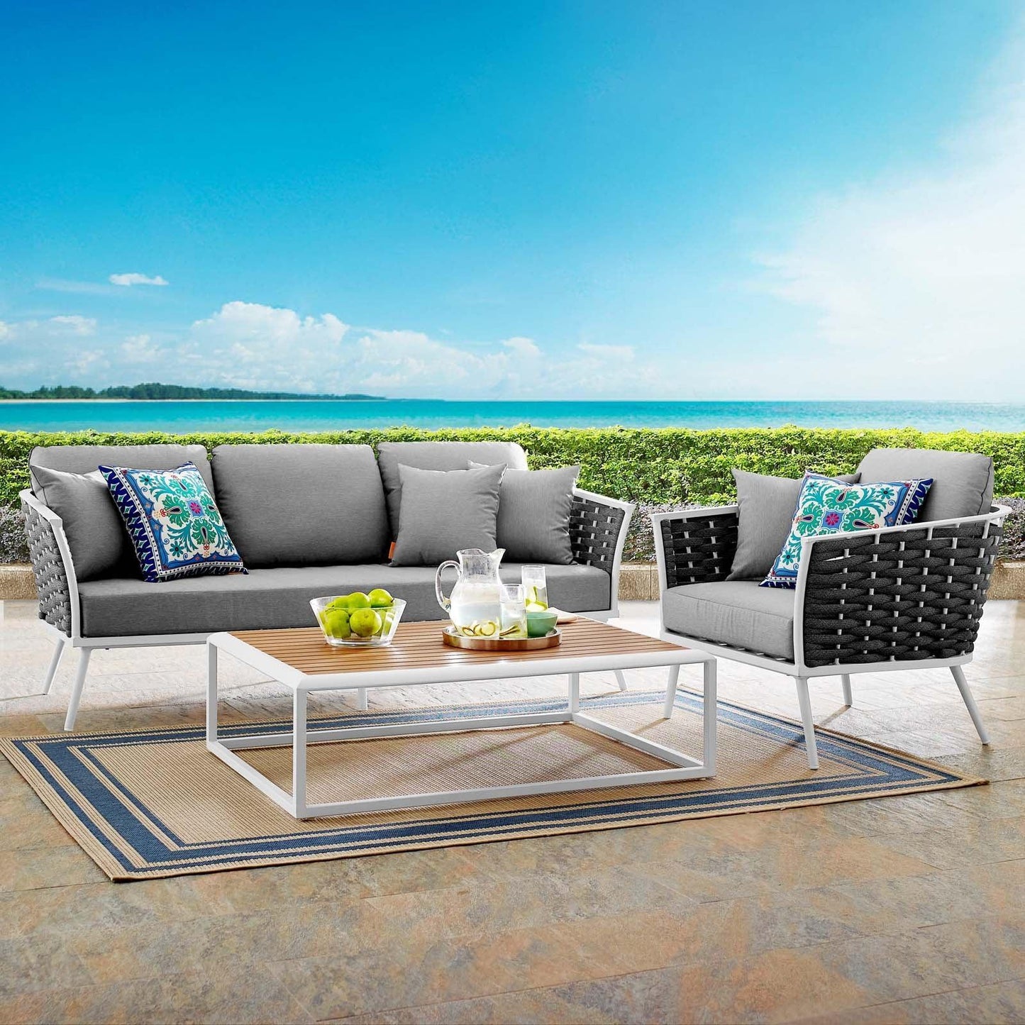 Modway Stance 3 Piece Outdoor Patio Aluminum Sectional Sofa Set, EEI-3166 FredCo