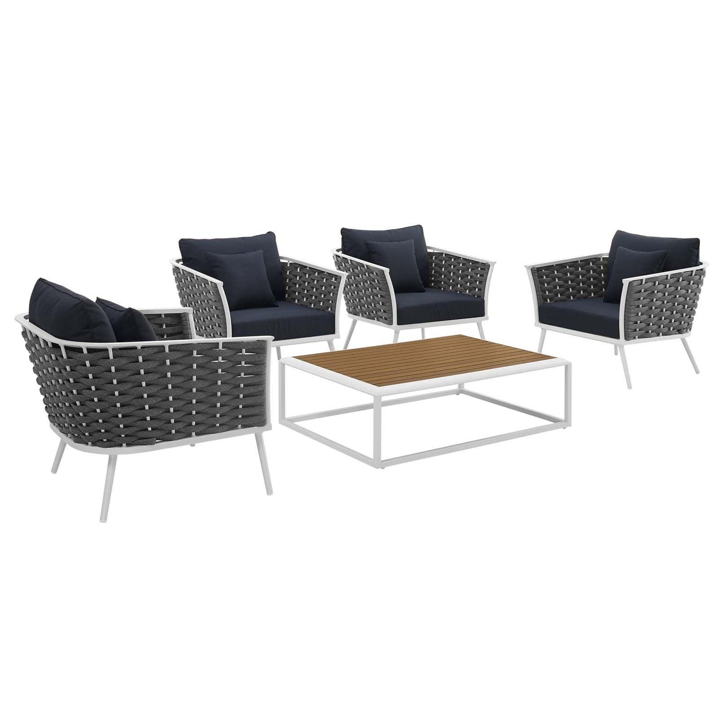 Modway Stance 5 Piece Outdoor Patio Aluminum Sectional Sofa Set, EEI-3321 FredCo
