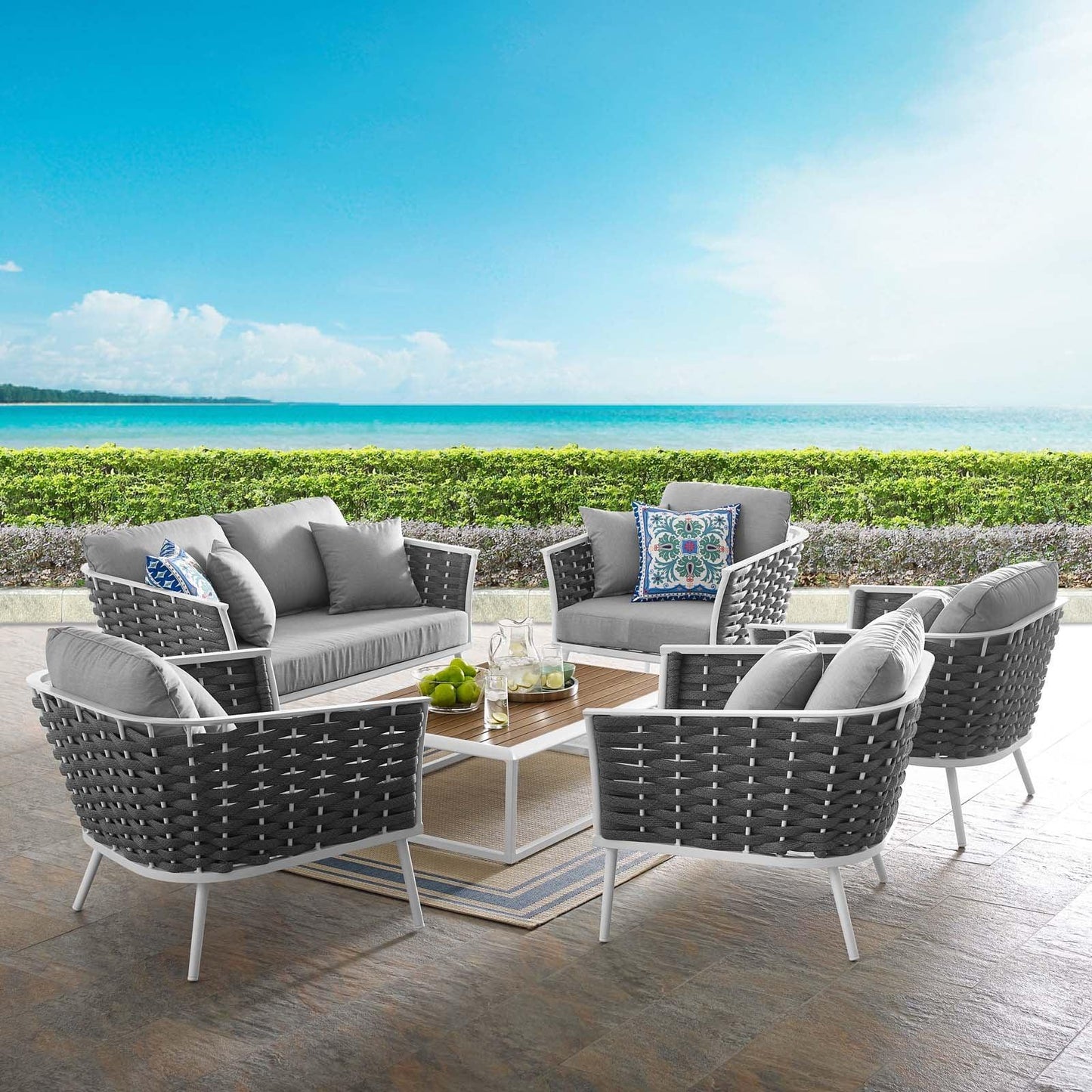 Modway Stance 6 Piece Outdoor Patio Aluminum Sectional Sofa Set, EEI-3173 FredCo