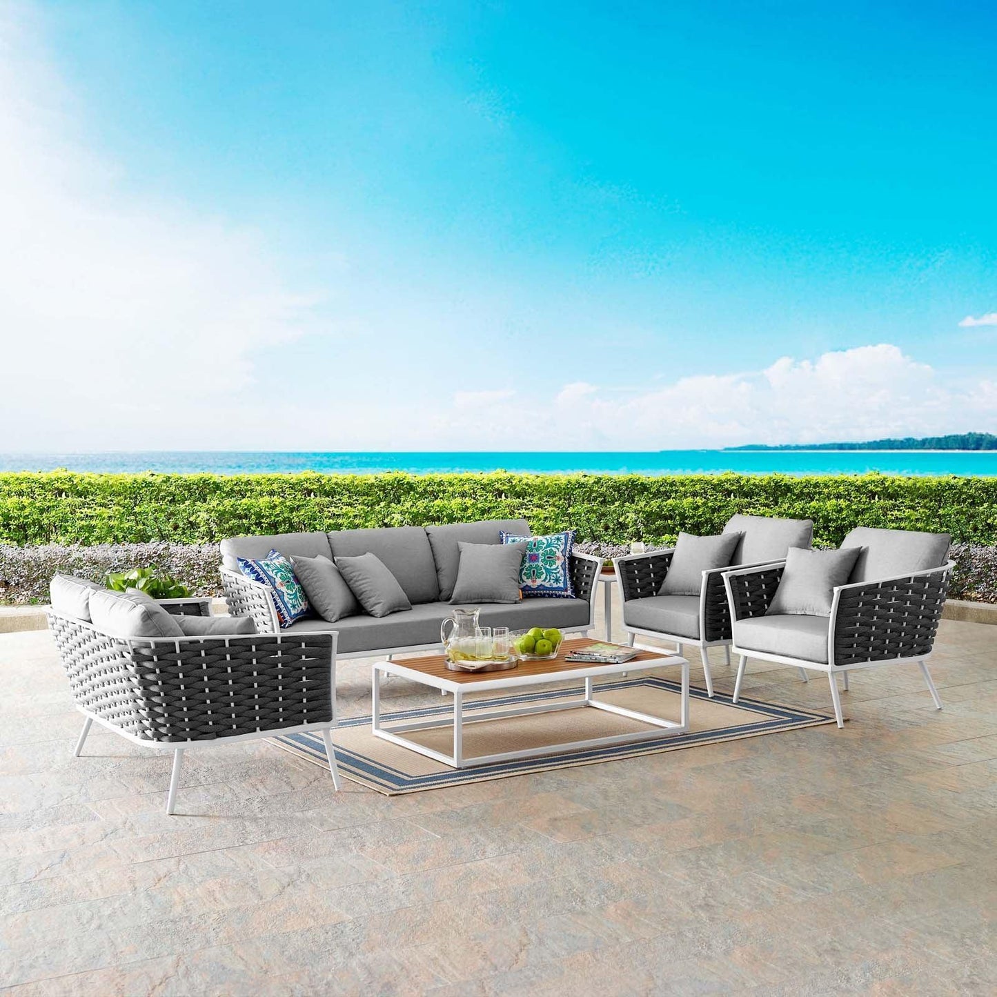 Modway Stance 7 Piece Outdoor Patio Aluminum Sectional Sofa Set FredCo