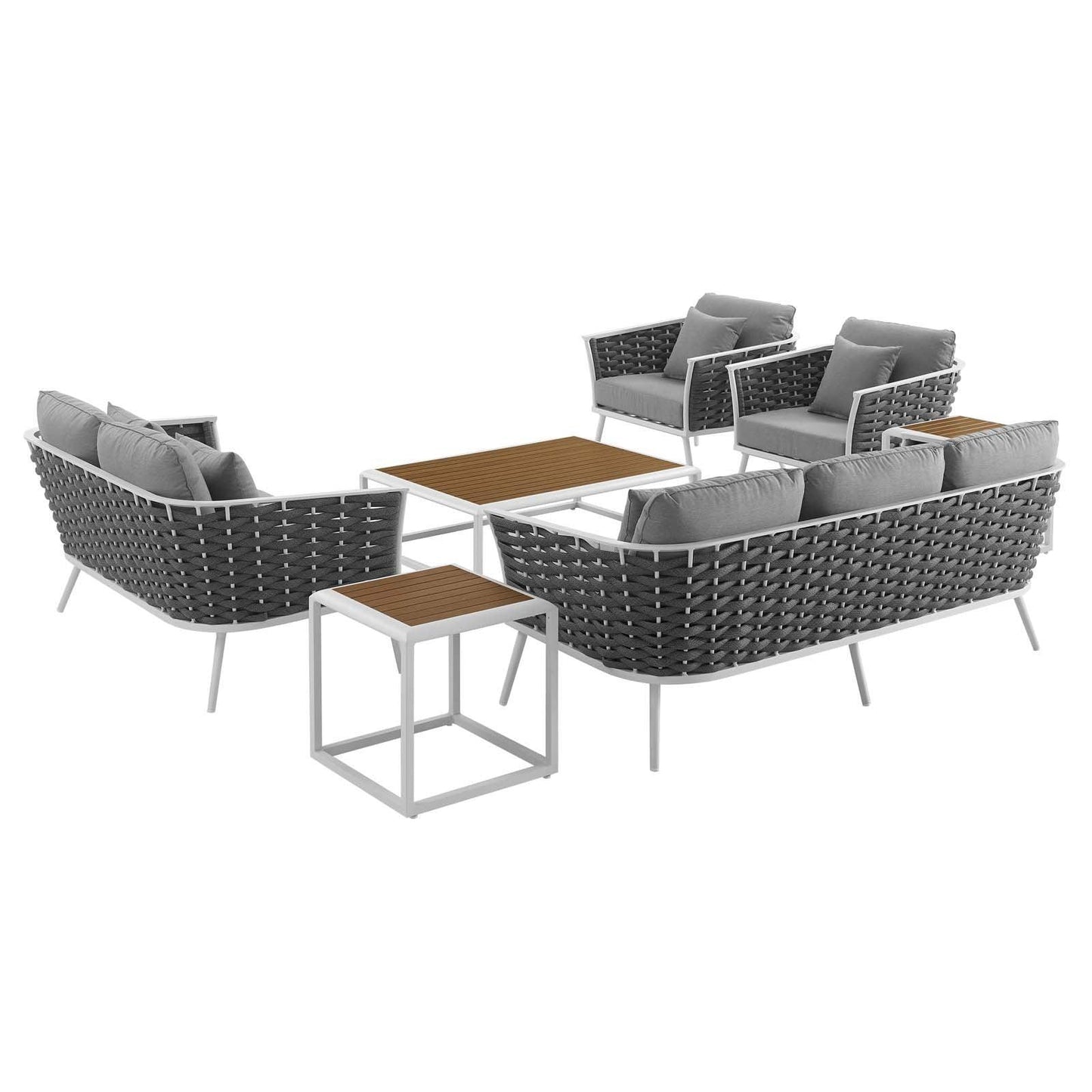 Modway Stance 7 Piece Outdoor Patio Aluminum Sectional Sofa Set FredCo