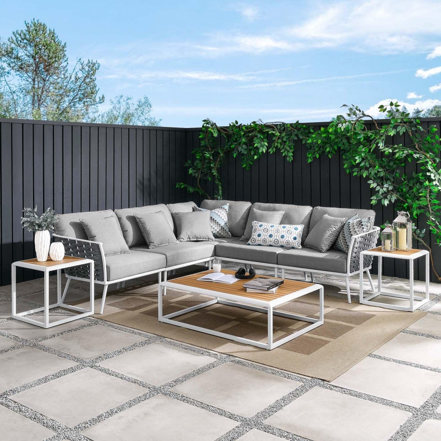 Modway Stance 8 Piece Outdoor Patio Aluminum Sectional Sofa Set FredCo