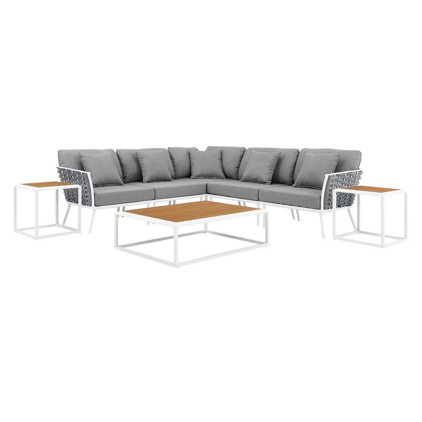 Modway Stance 8 Piece Outdoor Patio Aluminum Sectional Sofa Set FredCo