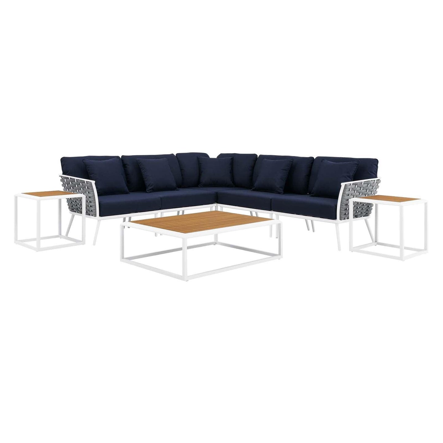 Modway Stance 8 Piece Outdoor Patio Aluminum Sectional Sofa Set FredCo