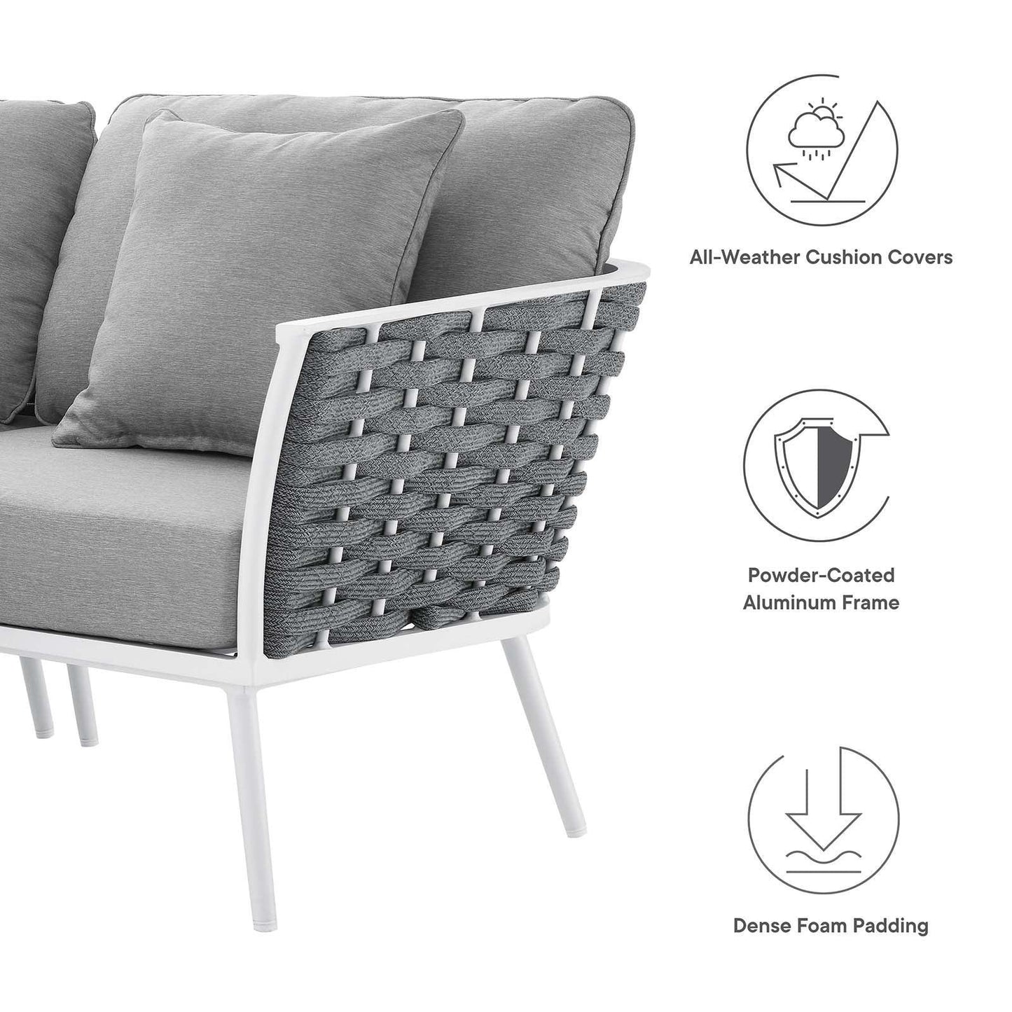Modway Stance 8 Piece Outdoor Patio Aluminum Sectional Sofa Set FredCo
