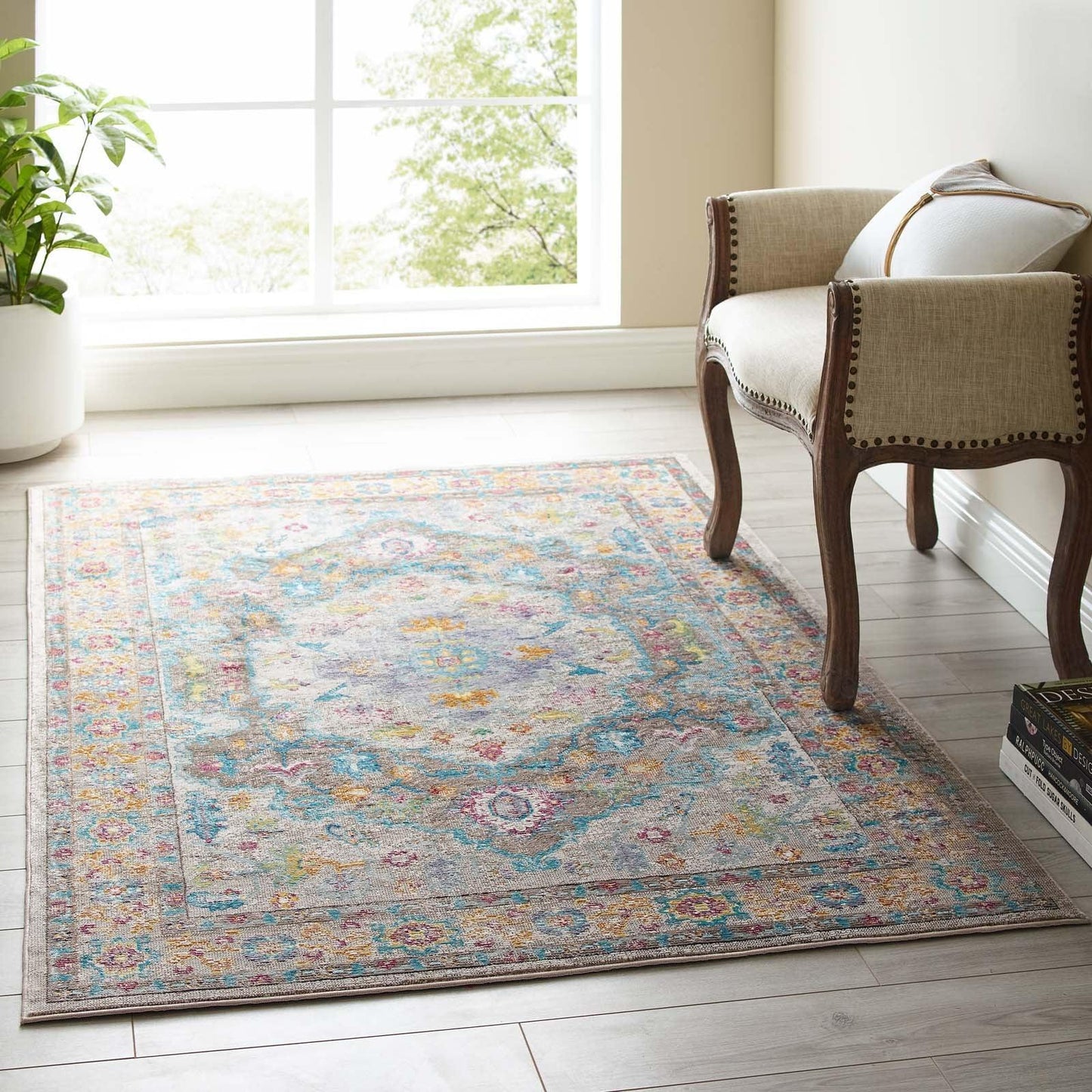 Modway Success Anisah Distressed Floral Persian Medallion Area Rug FredCo
