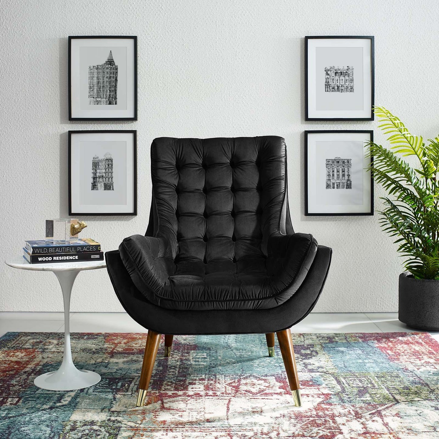 Modway Suggest Button Tufted Performance Velvet Lounge Chair FredCo
